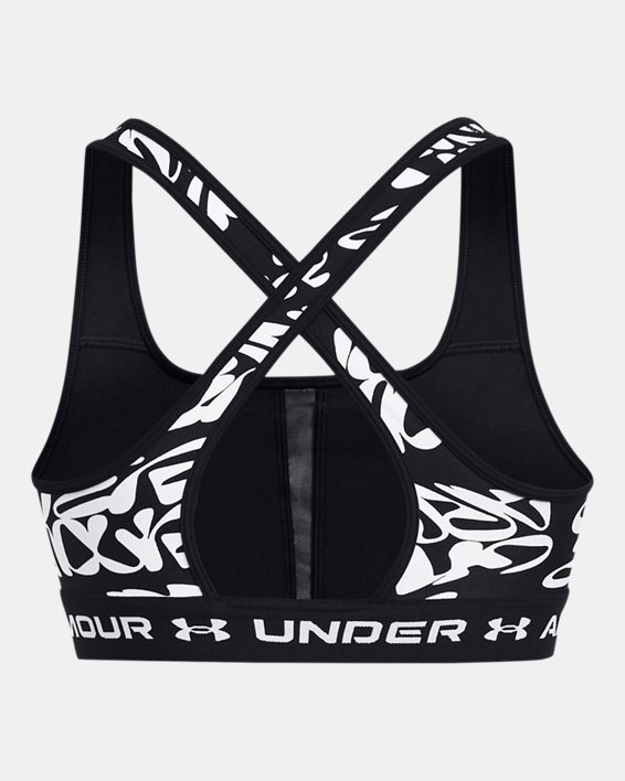 Women's Armour® Mid Crossback Printed Sports Bra in Black image number 10